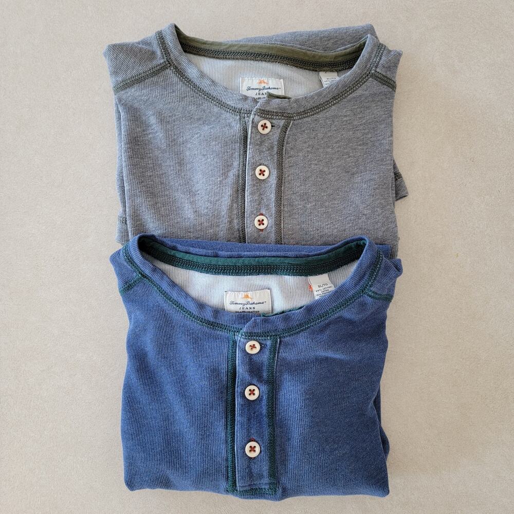 Tommy Bahama Henley Shirts Thermal Island Modern Fit XL Blue Gray Preppy Casual